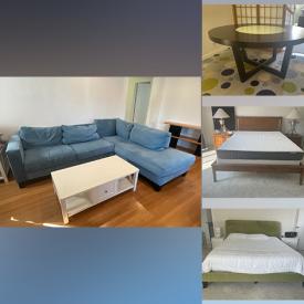 MaxSold Auction: This online auction includes an ottoman, coffee table, sectional sofa, dining table, bedframe, drawers, rugs, TV and more!