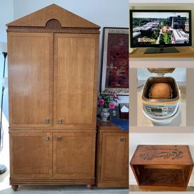 MaxSold Auction: This online auction includes art deco style armoire, 40” Samsung TV, small kitchen appliances, lamps, Kenmore vacuum, area rugs, glassware and more!