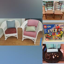 MaxSold Auction: This online auction includes sterling silver jewelry, furniture such as outdoor tables and chairs, file cabinet, vintage chest of drawers, ladder back chairs, bar stools, wicker rocking chairs and armoire, lamps, glassware, children’s toys, and much more!