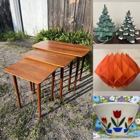 MaxSold Auction: This online auction includes furniture such as MCM teak display media unit, midcentury lamp, walnut dining table, midcentury walnut credenza, dining room chairs, teak nesting tables, bookcase and others, vintage salt and pepper shakers, Termocrisa milk glass mugs, ice cream lithographs, seasonal decor, Blendo cocktail pitcher, vintage mirror tiles, Melmac dishware, glassware, planters, baskets, vases, Syroco mirror, brassware, vintage rotary phones, Valencia glasses, Crown canning jars, Anchor Hocking, Fire King and other mugs, Campbell soup dolls, space age eyeball lamp, teak spice rack, vintage globe lights and much more!