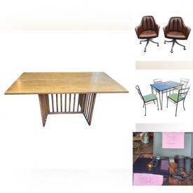 MaxSold Auction: This online auction includes art glass, furniture such as mid century swivel chairs, mid century Harvey Probber table, Burlington Iron Company patio table, and antique oak chair, vintage dinnerware, mid century lamps, stereo speakers, and much more!