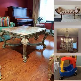 MaxSold Auction: This online auction includes sterling jewellery, furniture such as Palazzo cocktail table, leather sofa, wood dresser, dining table, and Art Shoppe cabinet, lamps, home decor, double stroller, tools, office supplies, Brother printer, Little Tikes and Playmobil toys, and more!