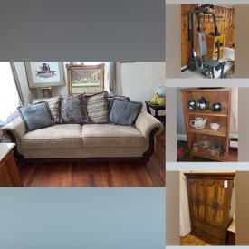 MaxSold Auction: This online auction includes collectible trading cards, furniture such as sideboard, upholstered sofa, side tables, dining table with chairs, and vintage Bassett armoire, power tools, Bontempi organ, home gym, books, lamps, art glass, CharBroil grill, and more!