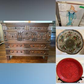 MaxSold Auction: This online auction features dropleaves trestle table, marble top coffee table, vintage dressers, bed frames, Chinese silk jackets, Dick Williams illustrations, Anne Murray collectibles, Cloisonné bowl, Chinese art, cinnabar plate, costume jewelry, sterling silver, teacup/saucer sets, crystal decanters, depression glass, games, mini fridge, skis, and much, much, more!!!