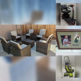 MaxSold Auction: This online auction includes furniture such as a queen bedframe, office chairs, blue club chairs, wicker patio set and others, Burago and Maisto scale models, Hockey memorabilia, Ryobi lawnmower, tools, McGraw air compressor, pool cues, Singer Quantum sewing machine, Nasco Belmont fine china, Topogrow tent, inversion tables, hair accessories, Golden Literider mobility scooter, Cheval mirror, Jimmy Buffet picture, water dispenser and more!