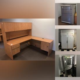 MaxSold Auction: This online auction includes furniture such as L-shaped office desks, cubicles, modular desks, filing cabinets, credenza, office chairs, tables, bookshelves, serving cabinet, boot trays, Acco cart and others, Garland Canada commercial oven, Panasonic microwave, cash register, dishware, commercial toaster, Look-Air Curtis refrigerator, safe, maps, magnetic board, fans and many many more!