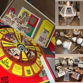 MaxSold Auction: This online auction features vintage board games, ladies\' head vase, vintage secretary desk, Longaberger baskets, table lamps, Cats Meow assortment, toys, vintage buttons, vintage bottles, crafting supplies, MCM bar fireplace, vinyl records, art glass, Lenox ornaments, antique trunk, and much more!