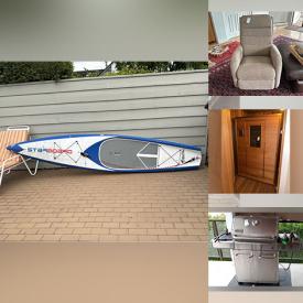MaxSold Auction: This online auction has an Infrared suana, paddle board, lots of orignial artwork, TV\'s, books, teak bench, rugs and much more!