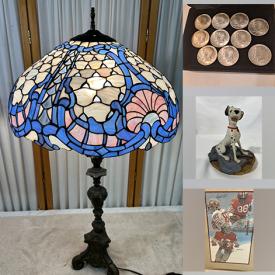 MaxSold Auction: This online auction includes Tiffany style lamp, Kennedy half dollars, Topps cards, vintage fine china, Disney collectibles, signed wall art, storage racks, teak chairs, bicycles, planters, portable air conditioners and more!