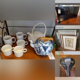 MaxSold Auction: This online auction includes artisan ceramics, 32” Samsung TV, fine china, shelving units, console table, table lamps, chandeliers, glassware, men’s clothing, and more!