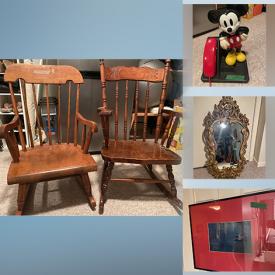 MaxSold Auction: This online auction includes furniture such as an antique wood side table, chairs, filing cabinet, dresser and others, Disney VHS, glassware, seasonal decor, seasonal decor, Buddha statue, Denby mugs, Wallace silverware, small kitchen appliances, Mickey Mouse phone, T. Sebelin figure, lamp, mirror, wall art and more!