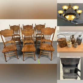 MaxSold Auction: This online auction includes patio umbrellas, furniture such as antique chairs, antique dresser, curio cabinet, hardwood chairs and cabinet, ceramics, antique decor, mirrors, chandeliers, and more!