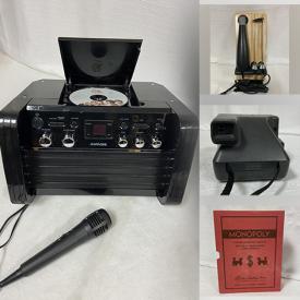 MaxSold Auction: This online auction includes an electric carving set and other small kitchen appliances, kitchenware, jewelry, clothing, Polaroid camera, board games, toys, wall art, Delftware, bluetooth Karaoke system, Blue Mountain pottery, art glass, carved figures and more!