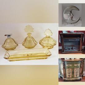 MaxSold Auction: This online auction features Fenton glass, vintage glass vanity set, Asian watercolor on silk, art glass, art pottery, milk glass, vintage Lenox figurines, electric fireplace, hand painted credenza, costume jewelry, vintage stained glass lamp, cameras, outdoor bistro set, garden tools, wicker furniture, vinyl records, and much more!