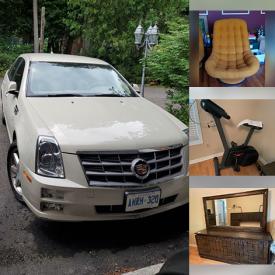 MaxSold Auction: This online auction includes a 2010 Cadillac STS, furniture such as an MCM chair, EQ3 couch, vintage Landstrom buffet, china cabinet, dining table, bedframe, bookcases, stairlift, corner chair, dining room table and others, Nordictrack Ski exercise machine, rowing machine and other exercise equipment, silverplate, books, seasonal decor, lights, rugs, kitchenware, small kitchen appliances, electronics, Royal Albert, Wedgwood, Denby and other china, sewing machine, CDs, linens, accessories, wall art, clocks, decor and many more!