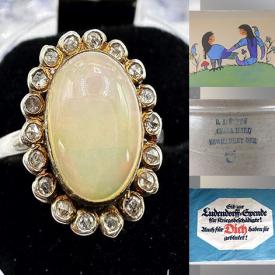 MaxSold Auction: This online auction includes antique opal and diamond ring, topaz pendants, original paintings, Pathfinder bicycle, antique stoneware, Birks cutlery, original WWI Red Cross posters, antique lamps, signed books, antique barn boards, signed pottery, and much more!