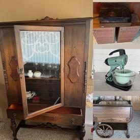 MaxSold Auction: This online auction includes crystal ware, fine china, furniture such as antique china cabinet, antique bookshelf, oak chair, antique dressers, and rocking chair, pewter ware, glassware, mantel clocks, costume jewelry, kitchenware, Panasonic TV, and much more!