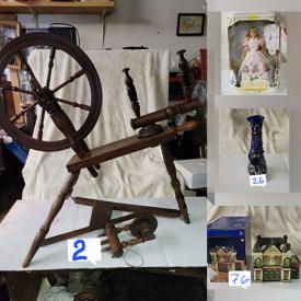 MaxSold Auction: This online auction features vintage Japanese Samurai vase, vintage spinning wheel, pearl necklace, NIB collector Barbies, collector dolls, art glass, vintage toys, matchbook collection, puzzle, vintage tins, vintage tennis rackets, and much, much, more!!