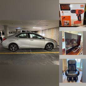 MaxSold Auction: This online auction includes 2018 Toyota Corolla, Samsung 65” TV, furniture such as queen size sleigh bed, console table, sofa bed, Thomasville armoire, massage chair, armchairs and dressers, china cabinet, power tools, storage bins, linens, glassware, kitchenware, hand knotted rugs, and much more!