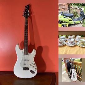 MaxSold Auction: This online auction includes a Workmate bench, wood entrance table, leather bench, cherry entry table and other furniture, Fender Telecaster electric guitar, Aloha ukulele, vases, scarves, jewelry, books, Panasonic typewriter, mirror, Royal Albert and other china, lamps, home decor, electric scooter, tires, tapestries and more!