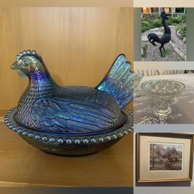 MaxSold Auction: This online auction includes decorative swans, vases, marble eggs, glass hen servingware, brassware, Willow Tree figures, chicken pitchers, Christmas cocoa set, china, tables, chair, loveseat and more!