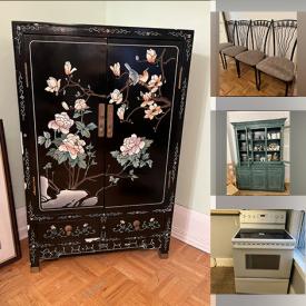 MaxSold Auction: This online auction includes electric range, furniture such as kitchen chairs, china hutch, standing bar, cabinets, antique side table, and bedroom set, vintage bicycle, tools, rugs, copperware, ceramics, clothing, lamps, and more!