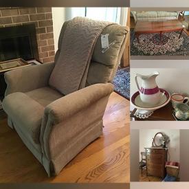 MaxSold Auction: This online auction includes framed art, Hess trucks, 10k gold ring, furniture such as vintage dry sink, ladderback chairs, La-Z-Boy recliner, TV stand, sofas, and vintage Drexel dresser, small kitchen appliances, DVDs, lamps, and more!