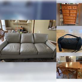 MaxSold Auction: This online auction includes furniture such as a leather couch, Broyhill bed, chest of drawers, drop leaf table, kitchen table set, vintage coffee table, maple chest and others, Tiffany style lamp, vintage bags, Wedgwood and other china, cast iron bookends, Coalport, jewelry and more!