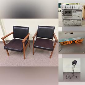 MaxSold Auction: This online auction features MCM chairs, water cooler, printers, sports equipment, antique wooden desk, decorative ships, toy cars, metal toy soldiers, miniature model houses, mini fridge, stereo components, and much, much, more!!