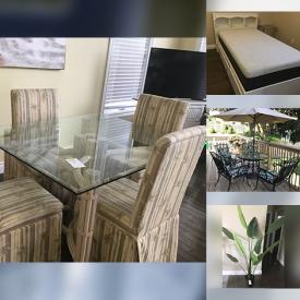 MaxSold Auction: This online auction features glass topped dining set, sectional couch, captains bed, TVS, patio furniture, bar stools, garden art, driftwood & shell art, faux plants, plant pots, antique caned rocking chairs, and much, much, more!!