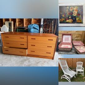 MaxSold Auction: This online auction includes furniture such as tables, dresser, wicker rocking chairs, vintage card table set and others, LL Bean chukkas, silverplate, glassware, Staffordshire dogs, crystalware, Limoges china, Fender amp, floral platters, cassettes, wall art, pottery, vintage bakeware, jewelry, clothing, vinyl records, seasonal decor, Magic Chef fridge and much more!