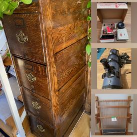 MaxSold Auction: This online auction features NIB sewing machine, area rug, NIB nightstand, costume jewelry, decanter, telescope, NIB guitar, DVDs, tapestry loom, and much more!!