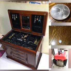 MaxSold Auction: This online auction features sterling jewelry, coins, power & hand tools, stained glass lamp, fishing gear,  golf clubs, vinyl records, generator, stonewar jugs, crocks, die-cast vehicles, salt & pepper shakers, toys, and much, much, more!!