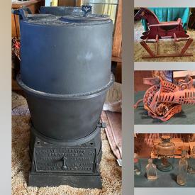 MaxSold Auction: This online auction features rabbit collection, Halloween decorations, vintage tins, milk glass, vintage kitchenwares, antique irons, craft supplies, vintage bottles, cast iron stove, Franciscan desert rose dishes, hunting apparel & boots, and much more!!