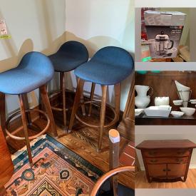 MaxSold Auction: This online auction includes sterling silver jewelry, Wedgwood, Coalport, Samsung tablet, furniture such as oak table, Structube stools, upholstered couch, pressed back chairs, and shelving units, lamps, area rugs, stained glass, handbags, kitchenware, and more!