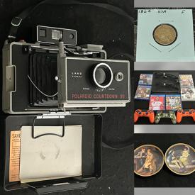 MaxSold Auction: This online auction includes a Playstation 4 console, toys, vintage Kodak, Polaroid and other cameras, coins, bank notes, Norman Rockwell mugs, decorative plates, diecast model cars, power tools, vintage world globe light, vintage Carmencita guitar, metal phone box and much more!