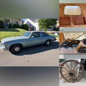 MaxSold Auction: This online auction features Chevy Nova, camera, McCoy pottery, vintage Pyrex, small kitchen appliances, office supplies, home gym, fabric, lawnmower, gardening tools, ladders, power & hand tools, wine racks, bar chairs, vinyl records, snowblower, and much more!!