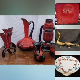 MaxSold Auction: This online auction features decanter sets, studio pottery, vintage washboards, carnival glass, Bunnykins, Elvis collector plates, vintage Pyrex, cookie jars, sewing machine, sad irons, jewellery, brass pieces, vintage bottles, S & P shakers, milk glass, comics, Wade figurines, teacup/saucer sets, art glass, and much, much, more!!!