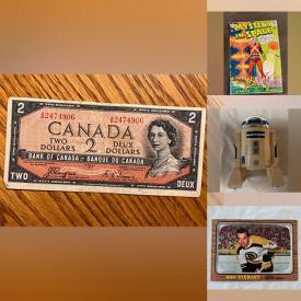 MaxSold Auction: This online auction includes comic books such as GI Combat, Spiderman, Strange Tales, Star Wars, Kazar, Tarzan, DC and others, Jobmate lawnmower, Wayne Gretzky, Tommy Wingels, Mario Lemieux and other trading cards, Shiriff hockey coins, DVDs such as Hercules, Breaking Bad, CSI Miami and others, records from The Bee Gees, Steve Winwood and others, drink dispenser, books, VHS tapes, bikes, vintage Lionel train cars, Star Wars toys, kitchenware, coins, vases, Insta Sweep and much more!