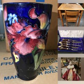 MaxSold Auction: This online auction includes fine china such as Belleek, Wedgwood, Spode and Royal Albert, furniture such as wood tables, Peppler’s dresser, Gibbard dresser, and side tables, Moorcroft lamps and vases, steins, vintage toys, vintage comics, collector plates and more!n