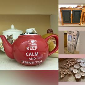 MaxSold Auction: This online auction includes Royal Doulton, Wedgwood, NIB Igloo water cooler, artisan pottery, fine china, Indigenous art, furniture such as pine cabinets, wood dining table and chairs, china cabinet, and armchairs, kitchenware, small kitchen appliances, sterling silver, Acorn star lift, costume jewelry, and much more!