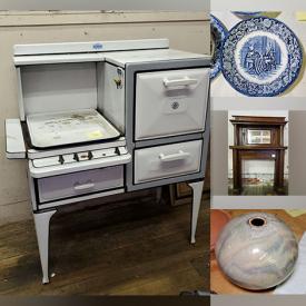 MaxSold Auction: This online auction features vintage blue transferware, art pottery, bar mirror, framed wall art, vintage romance books, tribal masks, stamps, oil lamps, antique mantle piece, vinyl records, uranium glass, vintage gas stove, and much, much, more!!