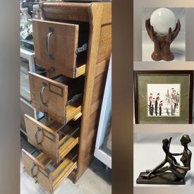 MaxSold Auction: This online auction includes framed original paintings, table lamps, cast metal sculptures, vintage Chinese dishware, MCM Murano glass, film cameras, antique file cabinet and more!