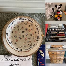 MaxSold Auction: This online auction features electric organ, uranium glass, depression glass, small kitchen appliances, reclining sofa, Coca-Cola collectibles, stereo components, Mickey Mouse collectibles, corner desks, collectible dolls, cedar lined trunk, mobile bar & stools, hand tools, garden tools, garden art, teak table, and much, much, more!!