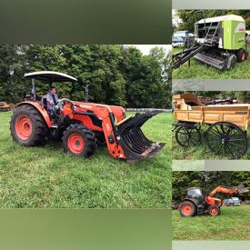 MaxSold Auction: This online auction features Kubota tractors, clam bucket, manure spreader, round baler, vintage farm equipment, show wagons, vintage plow, ride on mower, wheel rake, furrow plow, tractor snowblower, Kubota excavator, compressor, horse carriage, horse trailer, hay bales, driving harnesses, ladders, horse tack, power tools, and much, much, more!!!