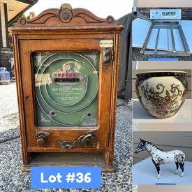 MaxSold Auction: This online auction includes an antique penny slot machine, vintage dishware, china, vintage oil lamps, records, vases, Carnival glass, vintage linens, seasonal decor, golf caddy, signs, chandeliers, wall art, horseshoes, books, electrical supplies, vintage tins, NordicTrack treadmill, VHS, cassettes, clothing, shoes, washboard, vintage fishing lures, home health aids and more!