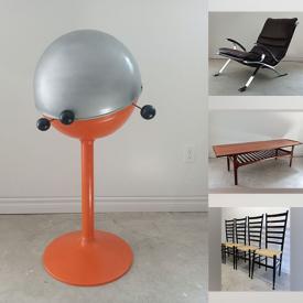 MaxSold Auction: This online auction includes sterling silver watch, vintage hockey gear, furniture such as vintage teak coffee table, antique bonnet chest, MCM lounge chair, and ladder back dining chairs, MCM lamps, and more!