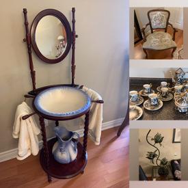 MaxSold Auction: This online auction features metal & glass tables, area rug, mirrors, wash basin & stand, decanter sets, teacup/saucer sets, and much, much, more!!