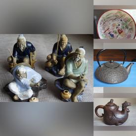 MaxSold Auction: This online auction features Mudmen figures, Japanese Satsuma Moriage, cast iron teapots, clay teapots, Chinese Baoding balls, costume jewelry, vintage saki bottles, and much, much, more!!