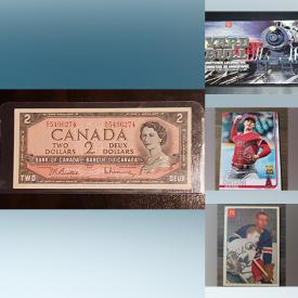 MaxSold Auction: This online auction includes cards featuring Magic Johnson, Doug Gilmour, Guy Lapointe, Paul Kariya, Ken Griffey, Mike Trout, Bo Bichette, Mickey Mantle, Mario Lemieux, Sydney Crosby, Dominik Hasek, Brett Hull and others, jewelry, old dollar bills, HO scale caboose model kits, Haida art, EP platter, shoes, DVDs, frames, paint set, golf clubs, Harry Potter puzzles and many more!\n